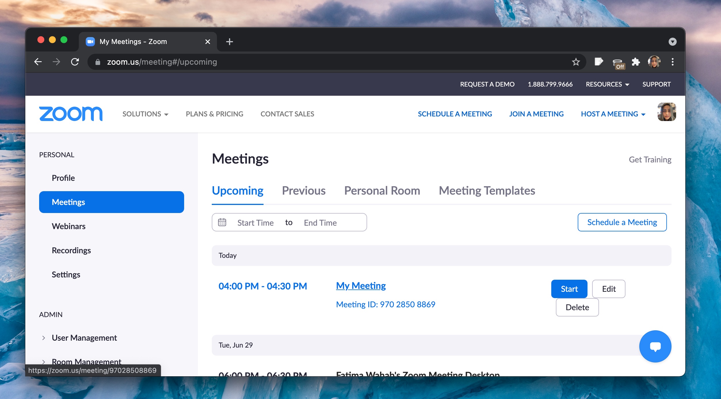 Start a Zoom meeting as host Web