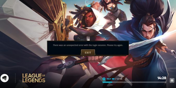 League of Legends unexpected login session error
