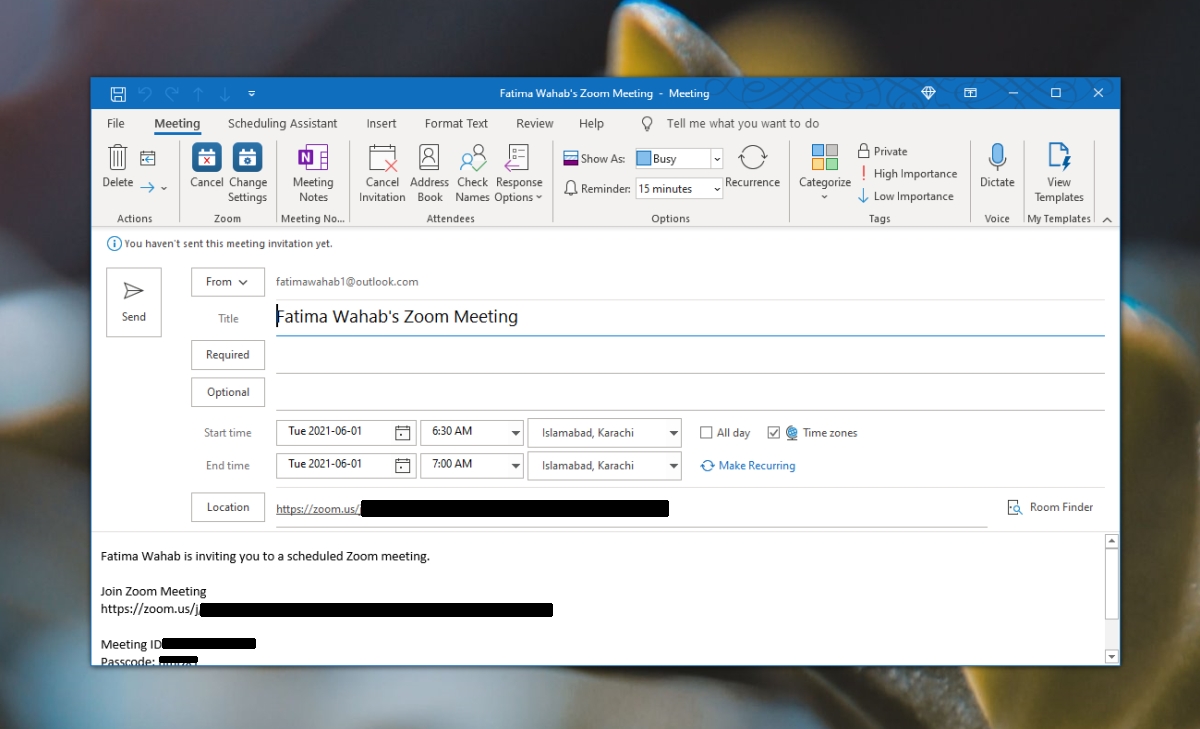 How to set up a Zoom meeting in Outlook