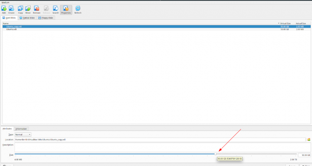 How to make hard drive bigger in VirtualBox on Linux