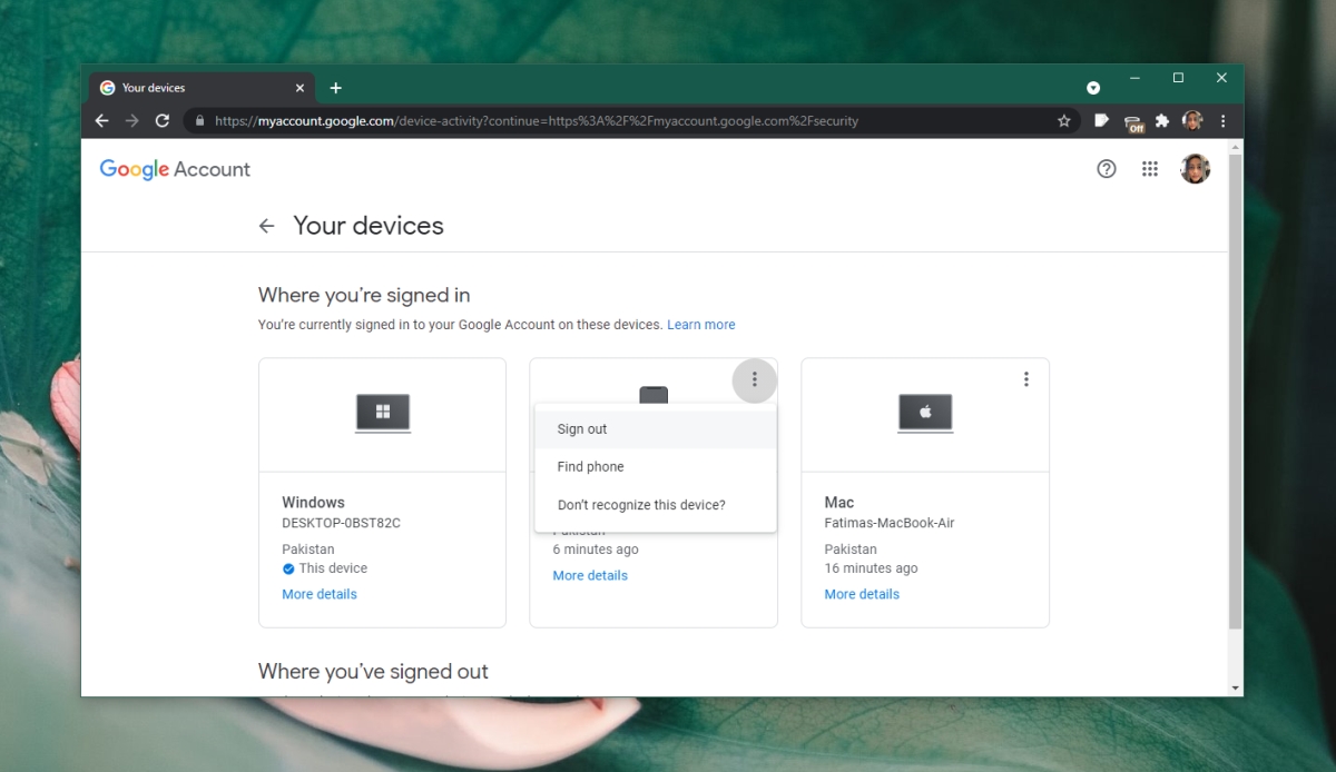 How to change Google account password