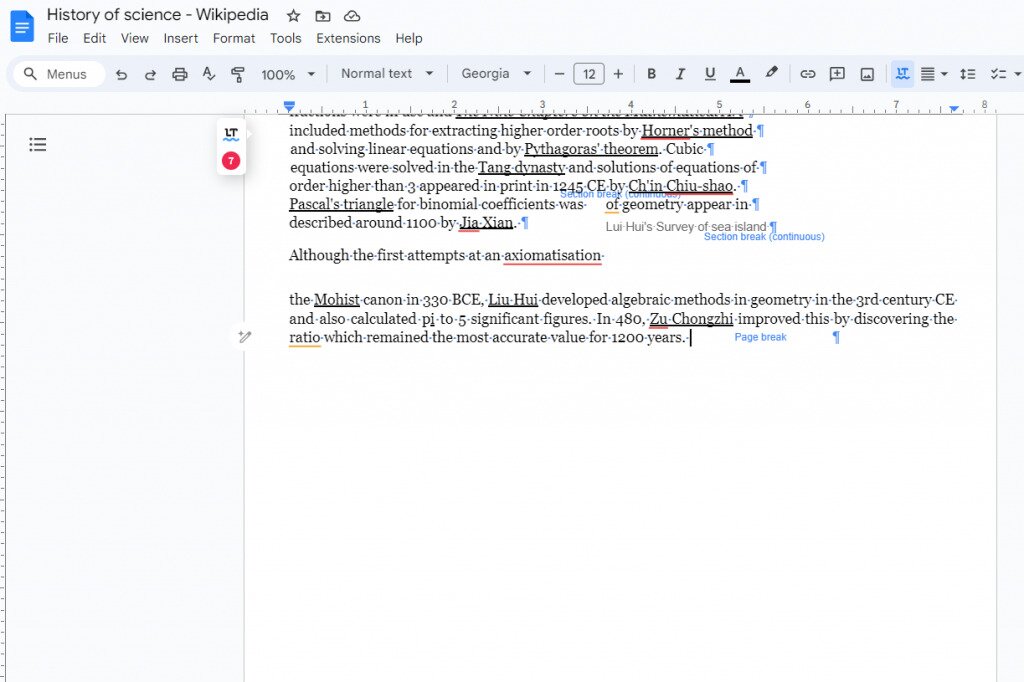 A page break in Google Docs