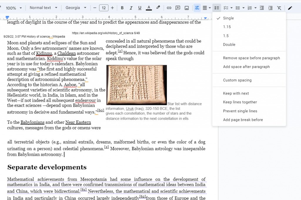The single paragraph spacing option in Google Docs