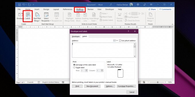 labels in Microsoft Word