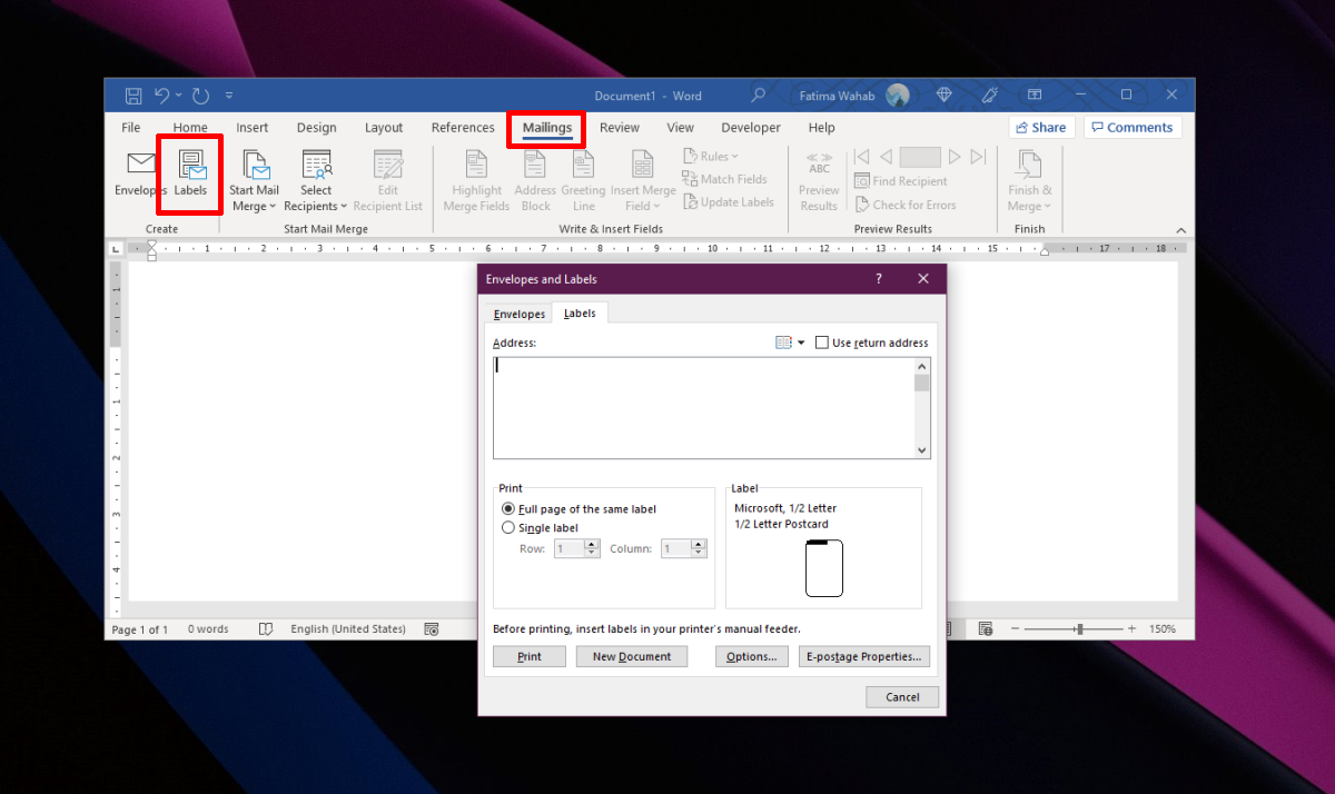 How to create different labels in word