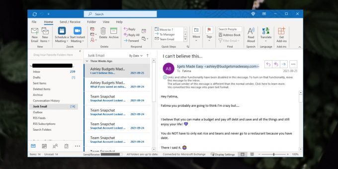 outlook junk folder