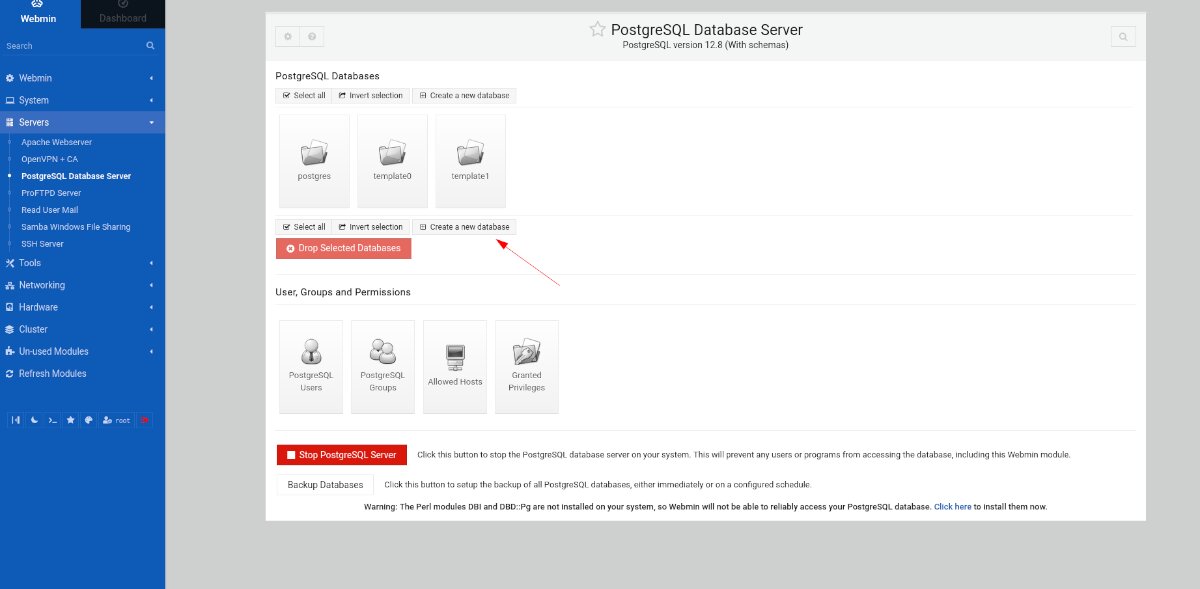 webmin postgre create new - Come configurare un server di database PostgreSQL con Webmin su Ubuntu Server