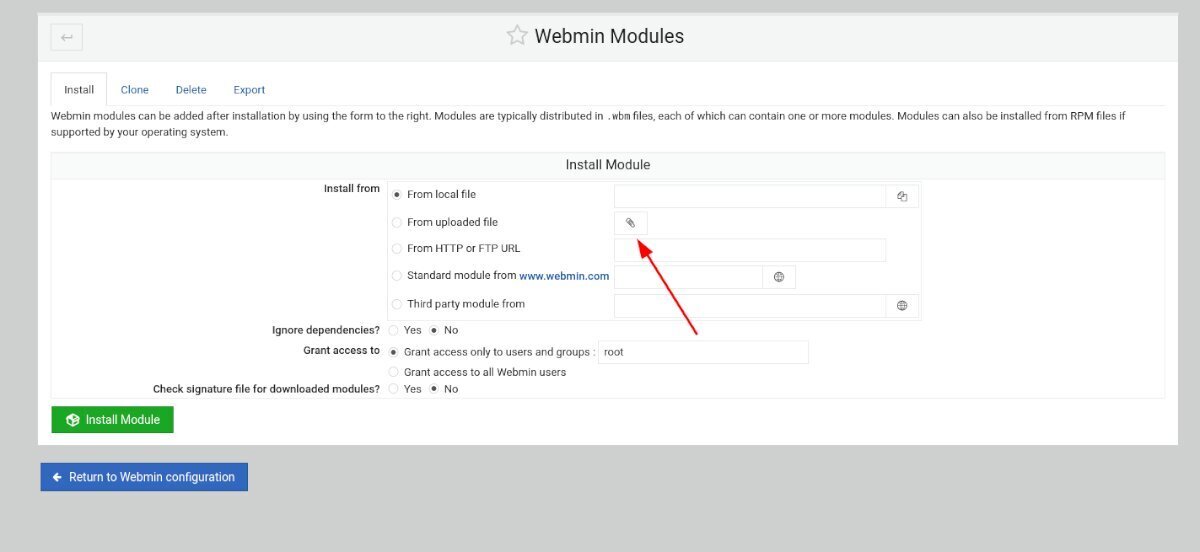 How to install third-party modules on Webmin