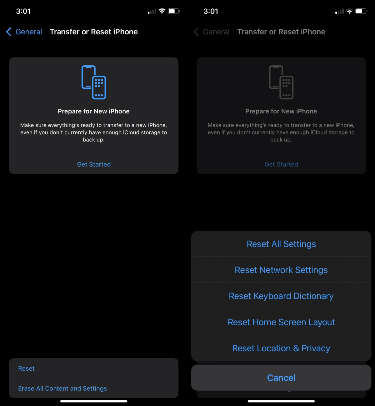 Reset network settings - Come riparare iPhone che mostra “nessun servizio” con iOS 15