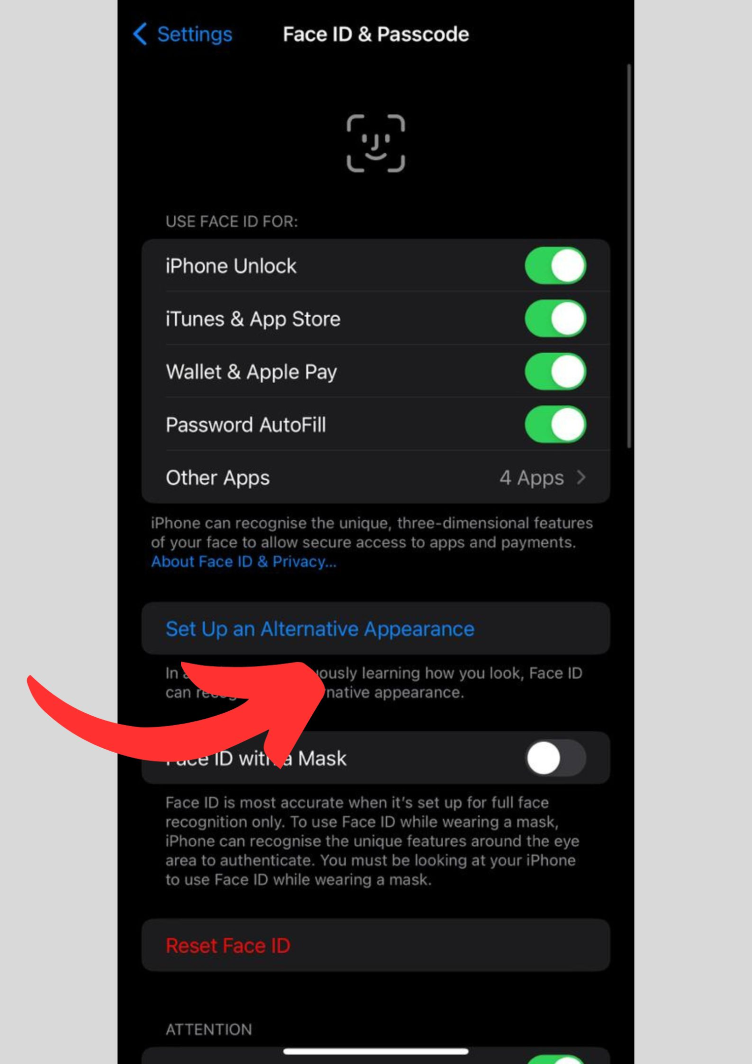 can not set up face id on iphone