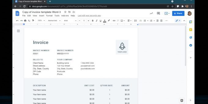 invoice template in Google Docs