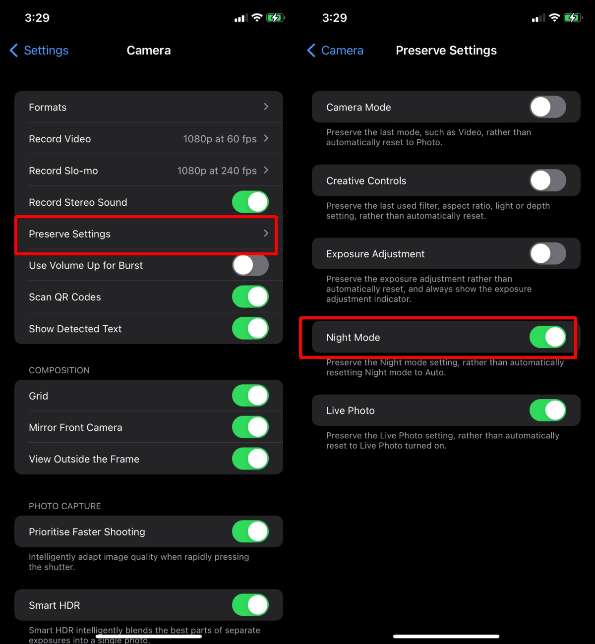 So deaktivieren Sie den Nachtmodus der iPhone-Kamera - iphone camera night mode off 1