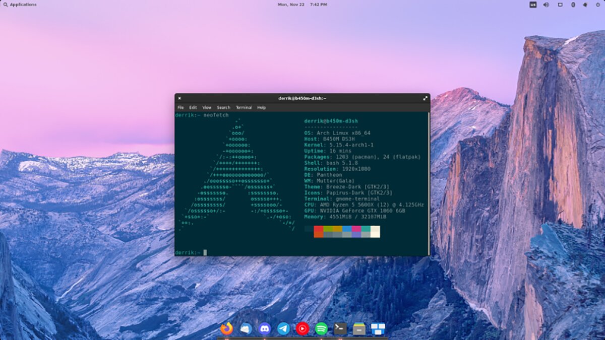 Рабочий стол Elementary OS на Arch Linux
