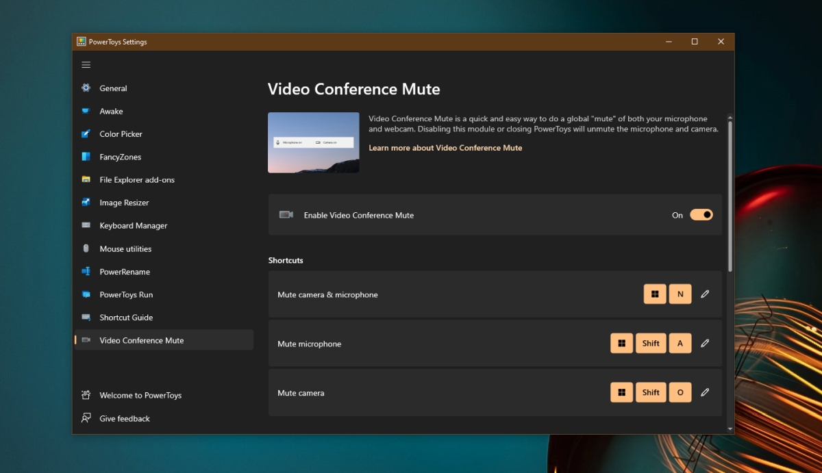 PowerToys Video Conferencing Tool - Come accendere/spegnere il microfono e la fotocamera in una videochiamata su Windows 10