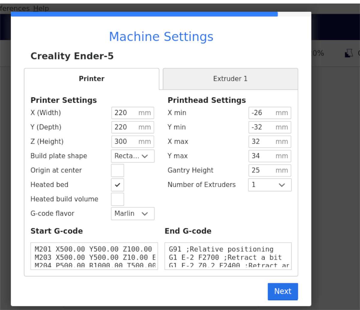 cura machine settings - Come preparare un modello 3D per la stampa su Linux con Cura