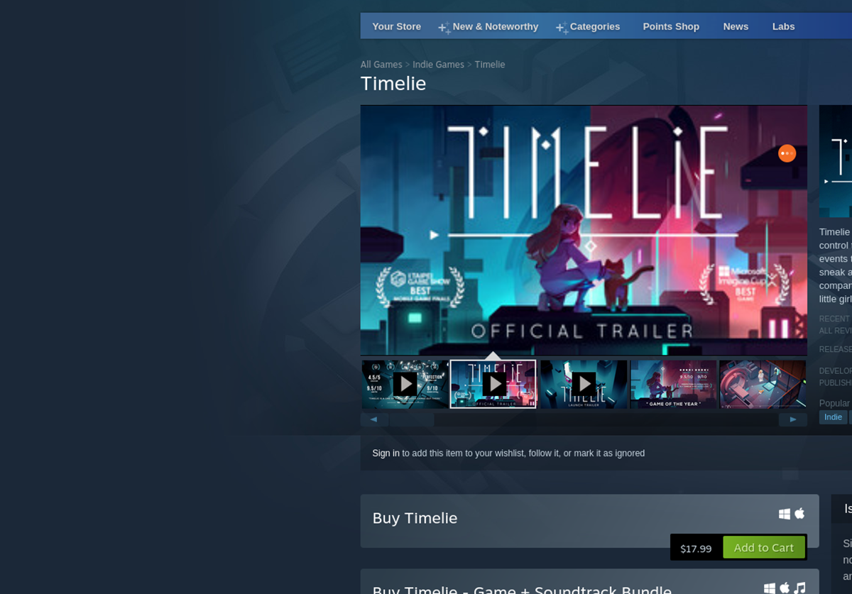 timelie store - Come giocare a Timelie su Linux