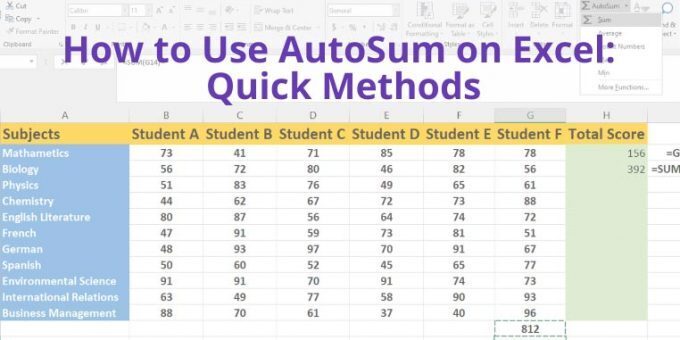 An image showing how to use AutoSum on Excel