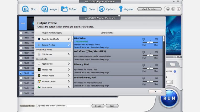 Profils de convertisseur vidéo WinX DVD Ripper