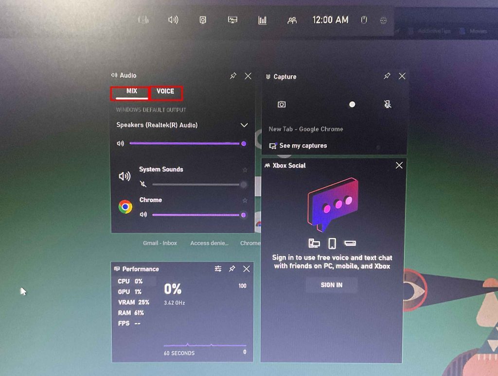 Xbox Game Bar widget menu and audio widget