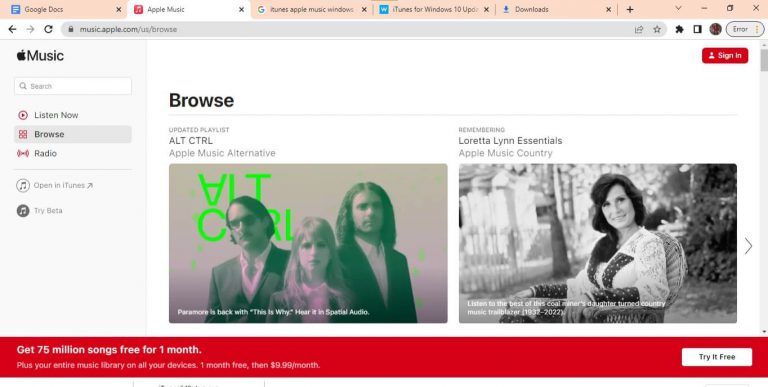 Apple Music on Windows 10