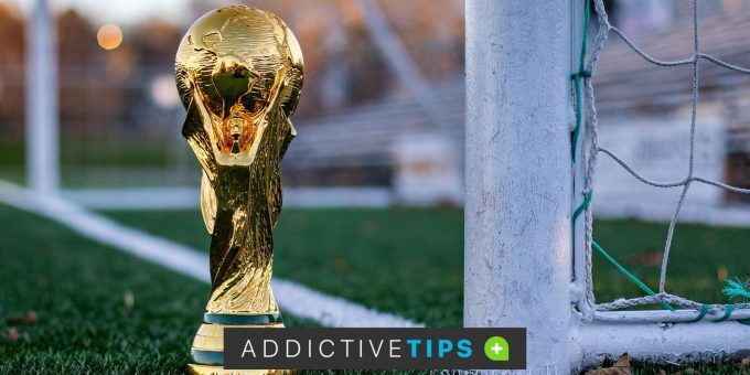 World Cup in front of a goal post