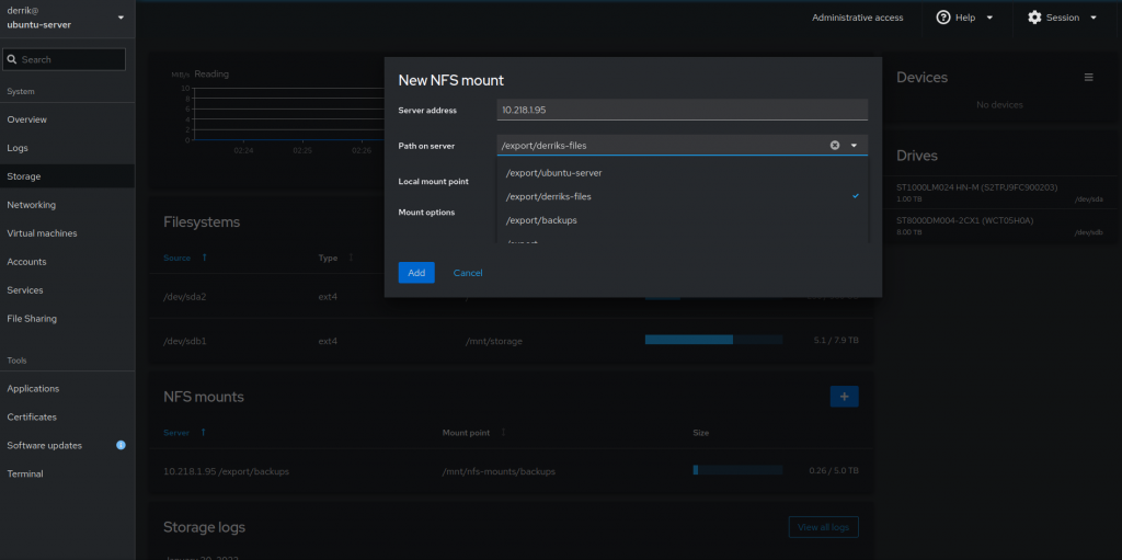Configure NFS on a Linux server with Cockpit - Addictive Tips Guide