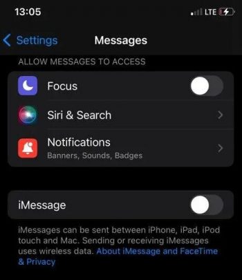 iMessage menu