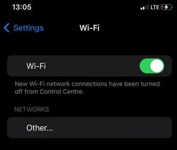 iPhone wifi menu