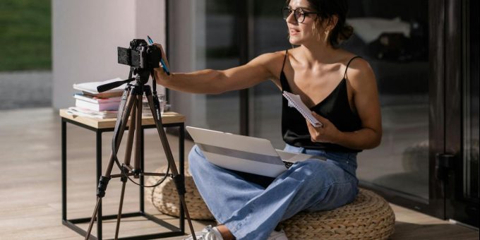 Girl using a camera to vlog