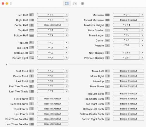 Rectangle app shortcuts