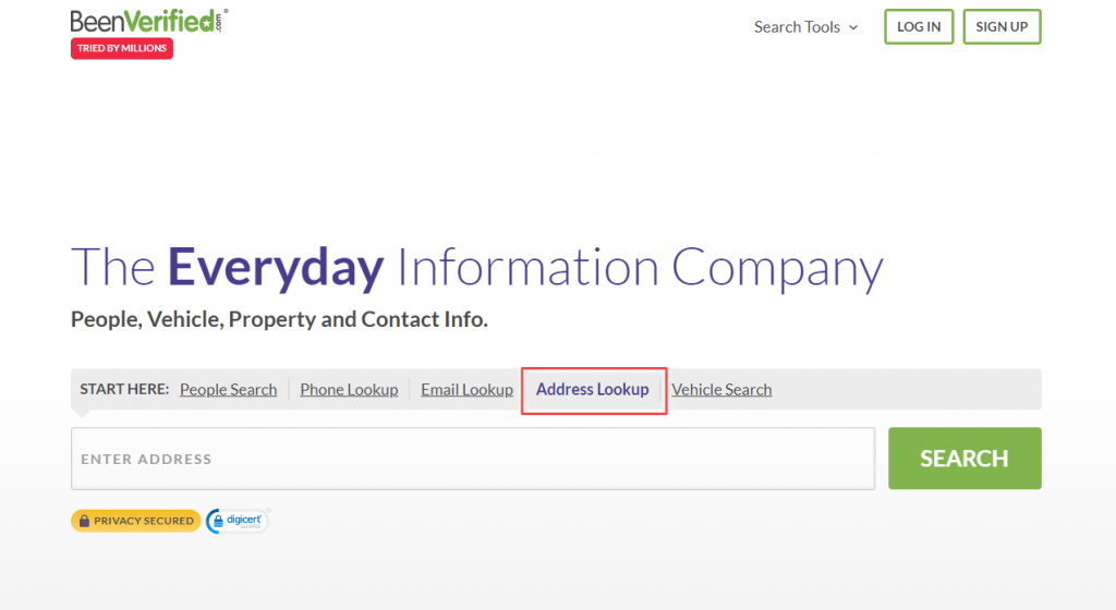 The address search option highlighted on BeenVerified