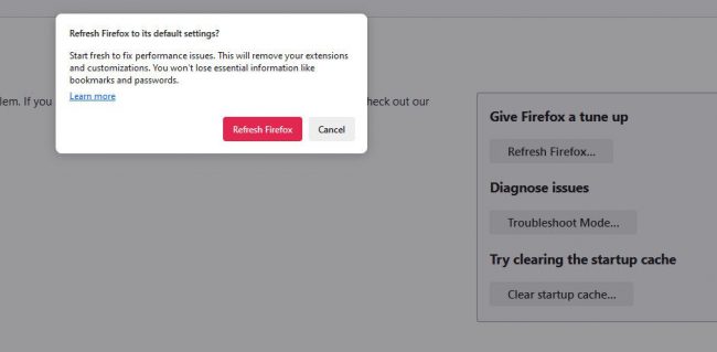 Firefox default settings