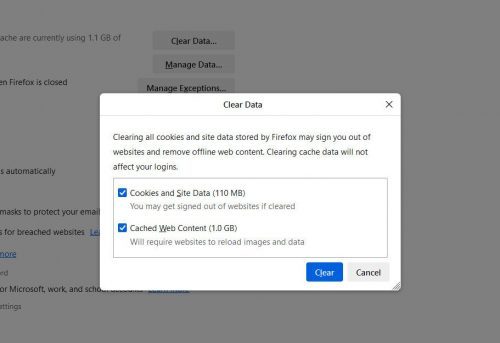 Firefox cached content menu