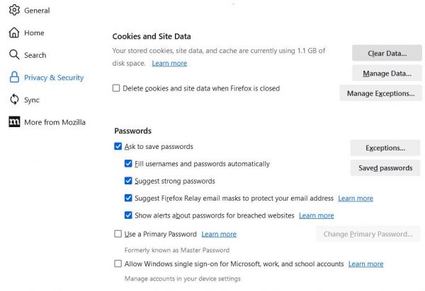Firefox clear data menu