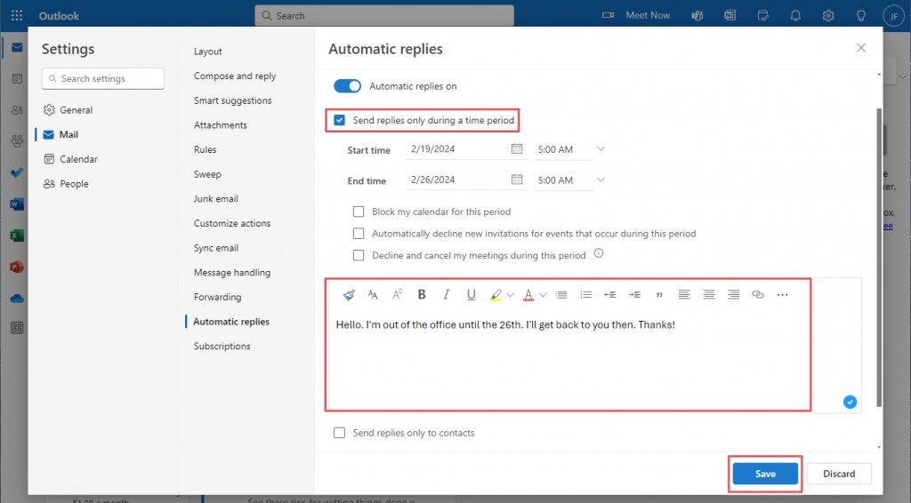 How to Send Automatic OutofOffice Reply in Outlook