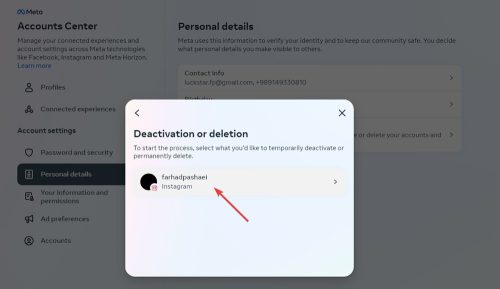 Choose the account you want to deactivate