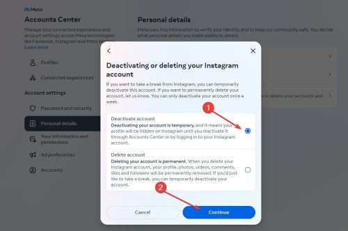Click Deactivate account