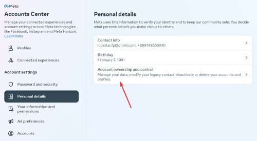 Click on Account ownership and control