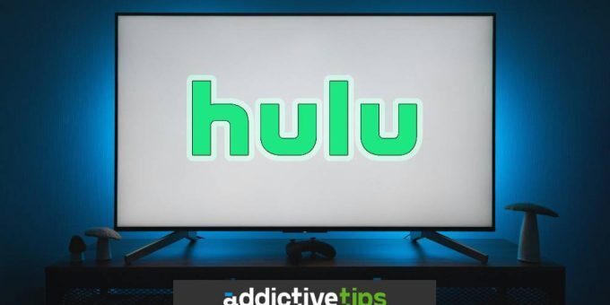 The Hulu logo on a TV in a dark room