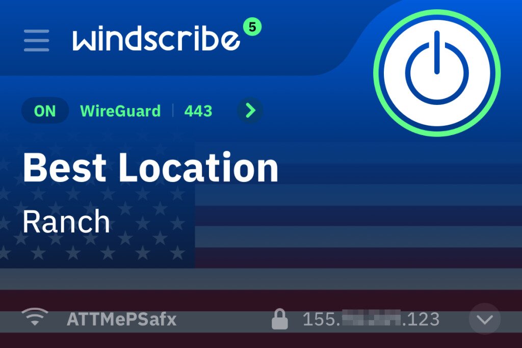 Windscribe VPN turned on