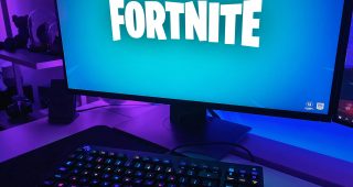 Fortnite text on computer monitor
