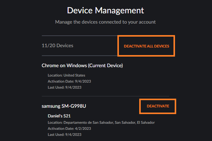 Crunchyroll Device Management options