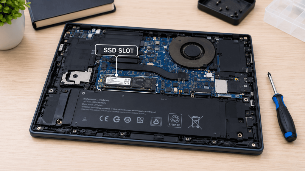 how to replace ssd in a laptop — diagram showing 2.5-inch SATA and M.2 drive form factors